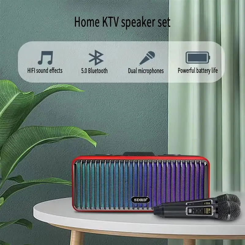 

2023 New Family Theater KTV Sound Set with Two Wireless Microphone High-power Portable Bluetooth Speakers Mobile Karaoke Machine