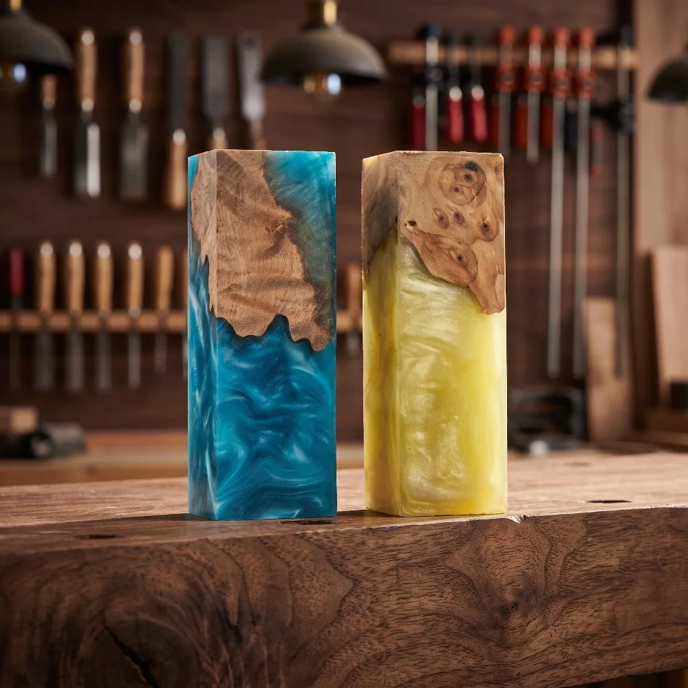 Bois de Burl stabilisé avec résine époxy, hybride, pour manche de couteau DIY, matériau brut pour tournage sur bois et fabrication de couteaux