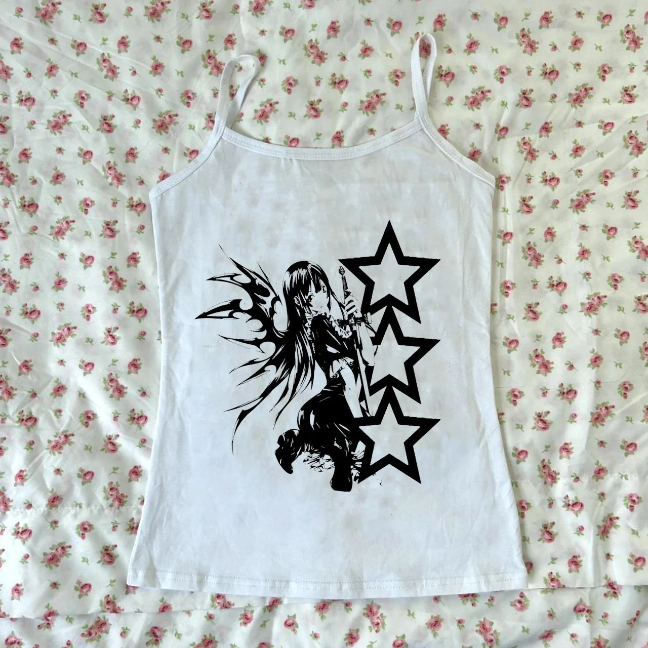 Y2K Retro Harajuku Emo Girl Aesthetic Fashion Lace Camisole Tops Gothic Grunge Punk Hip Hop Rock Streetwear Casual Sexy Crop Top