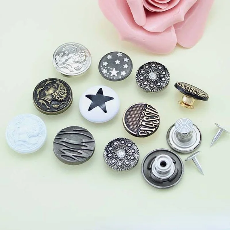 10pcs/bags Multi-size Metal Jersey Buttons A Variety of High-end Personality Jeans Clothes Decorative Buttons Accessories