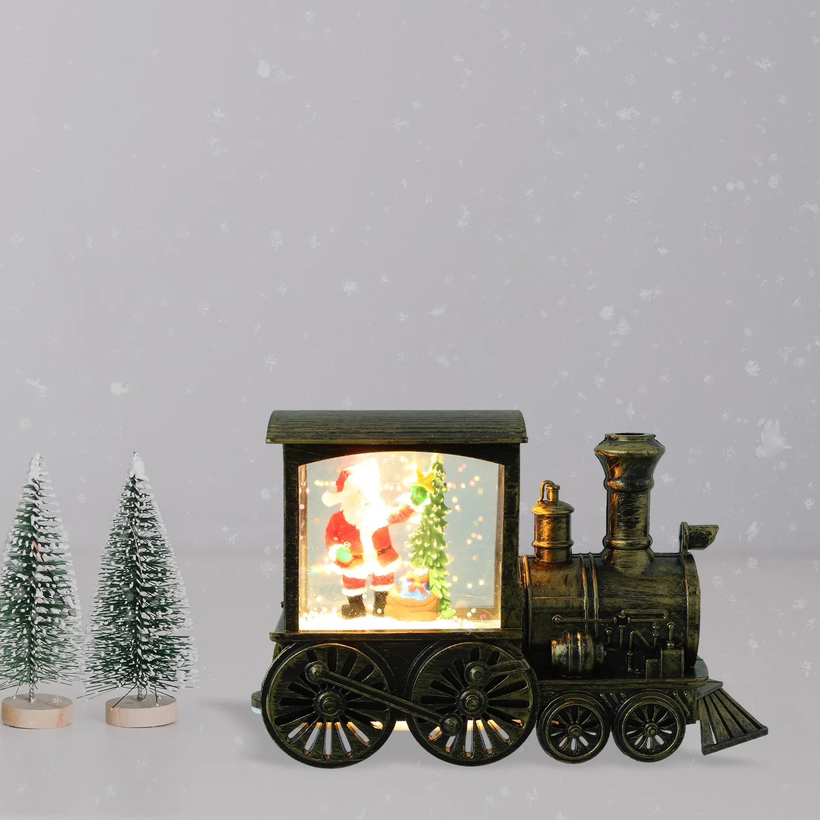 عيد الميلاد مضاءة رأس القطار زخرفة ليلة ضوء سنو غلوب عطلة الديكور داخلي الجدول محور عيد الميلاد سنو غلوب