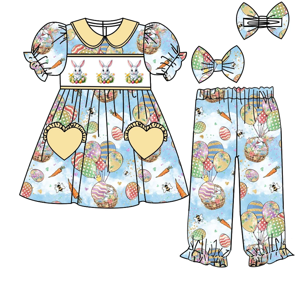 

Easter boutique children's set short-sleeved elastic rabbit duck balloon egg print trousers elastic girl boy set baby pajama set