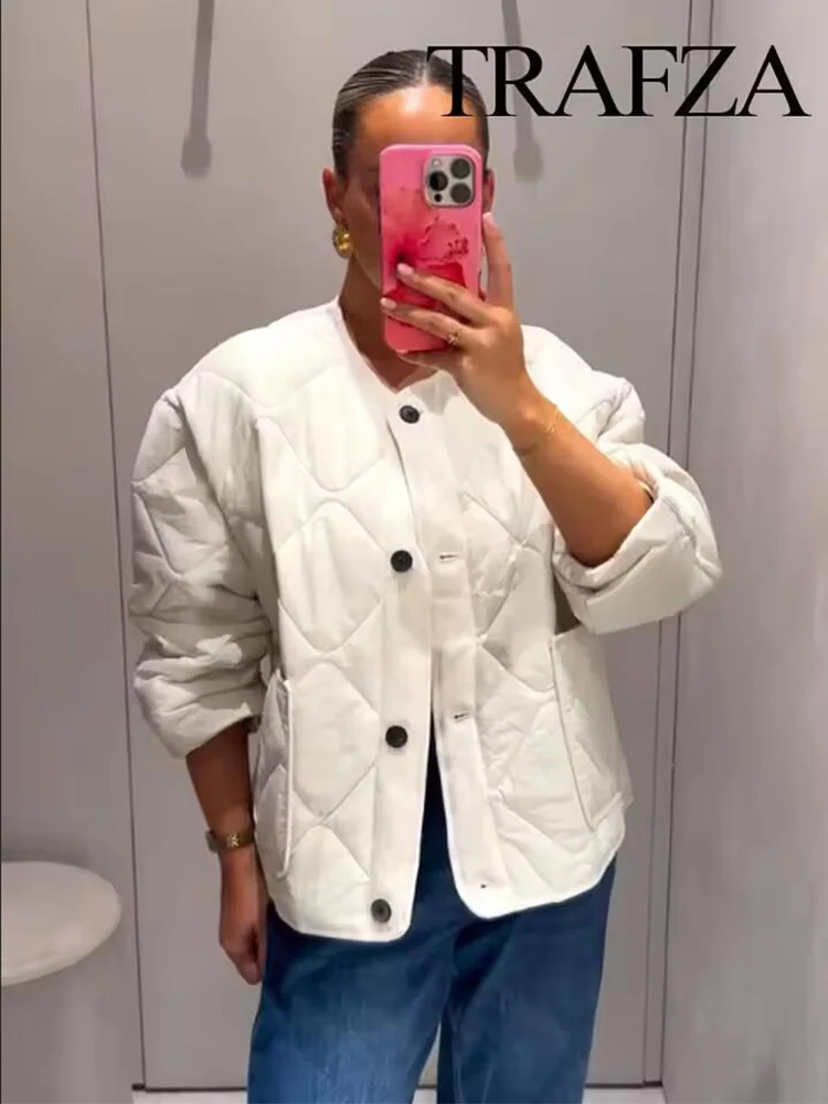 

Elegant Chic Autumn Jacket Women's Front Pockets Loose Short Parka Coat 2025 Fashion High Street Simple New Outerwear