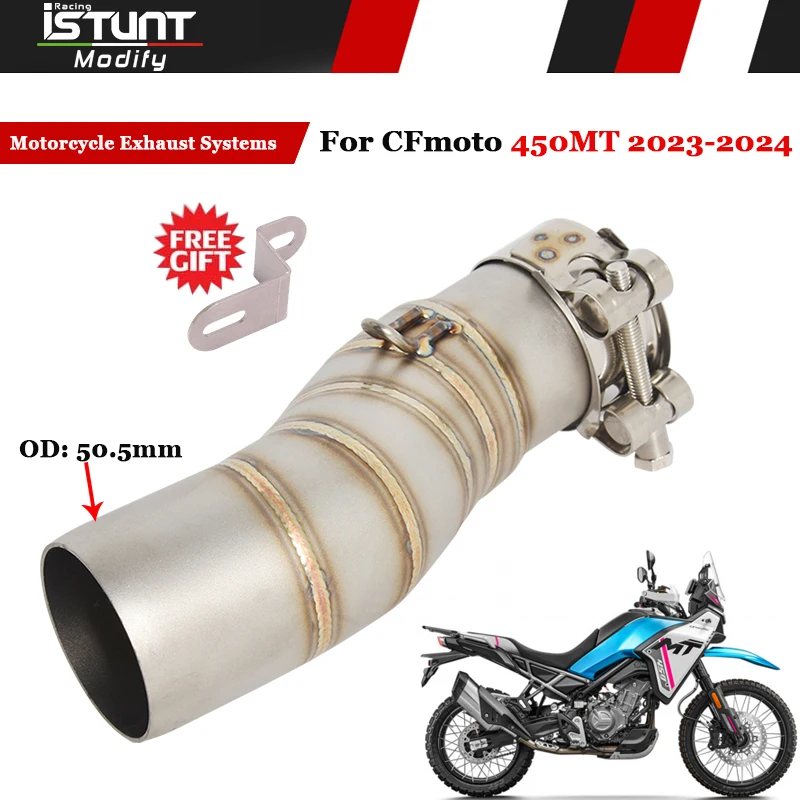 For CFmoto 450MT 450 MT 2024 2025 Motorcycle Exhaust Escape Stainless Steel Slip On Middle Link Pipe Connection 51mm Muffler