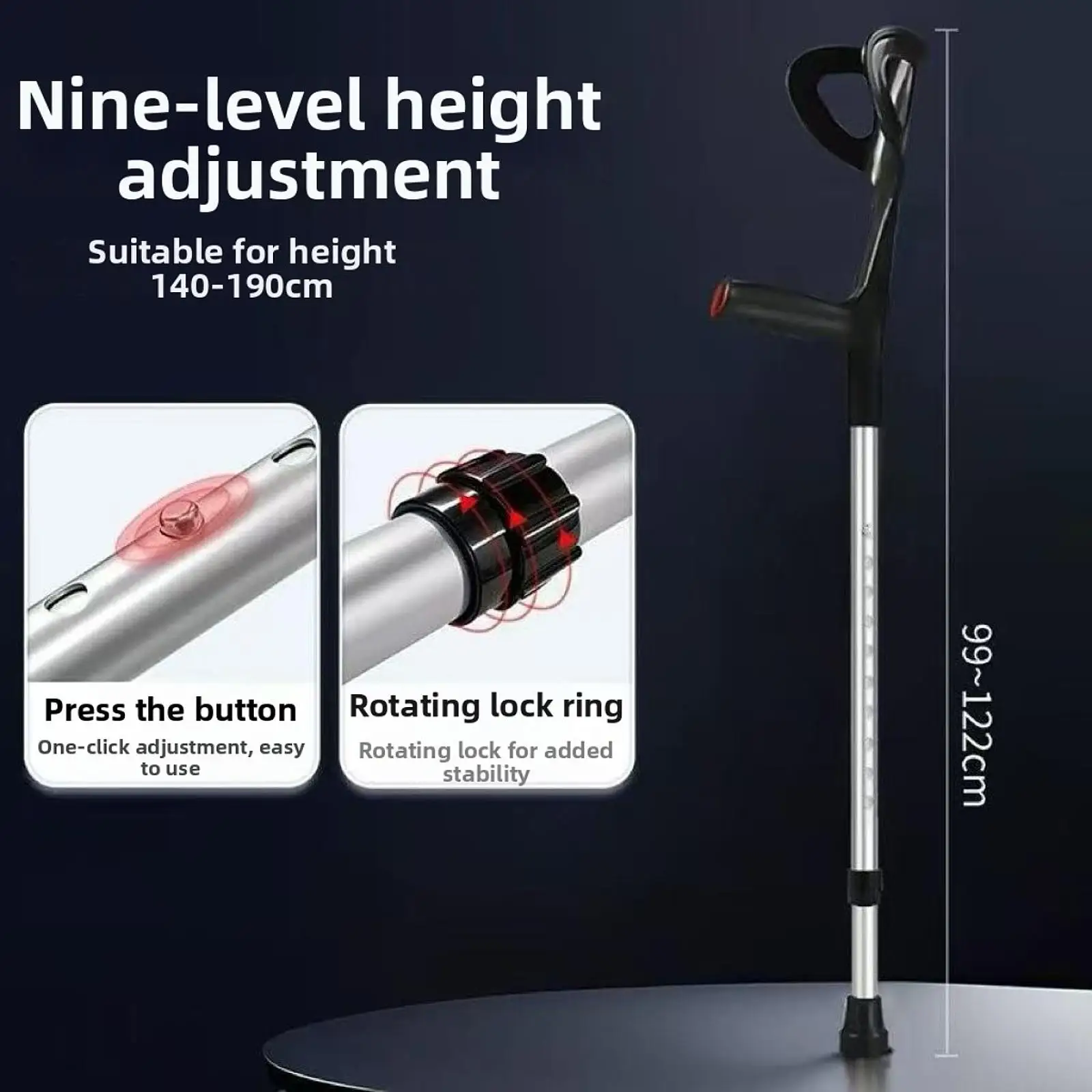 1 Pair Forearm Crutches Ergonomic Convenient Stable Elder Walking Cane Adjustable Height Arm Support for All Terrain Adults 1 Pair Forearm Crutches Ergonomic Convenient Stable Elder Walking Cane Adjustable Height Arm Support for All Terrain Adults