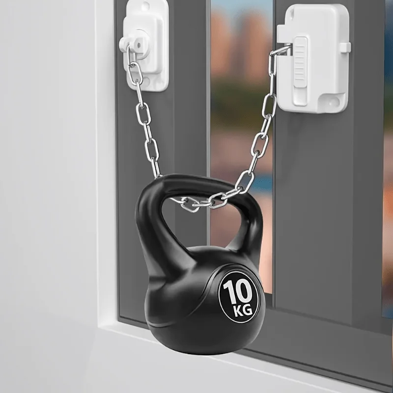 No Drill Window Safety Chain Lock Self‑Adhesive Child Proof Window Restrictor Lock Anti‑Fall Security Window Limiter for Home