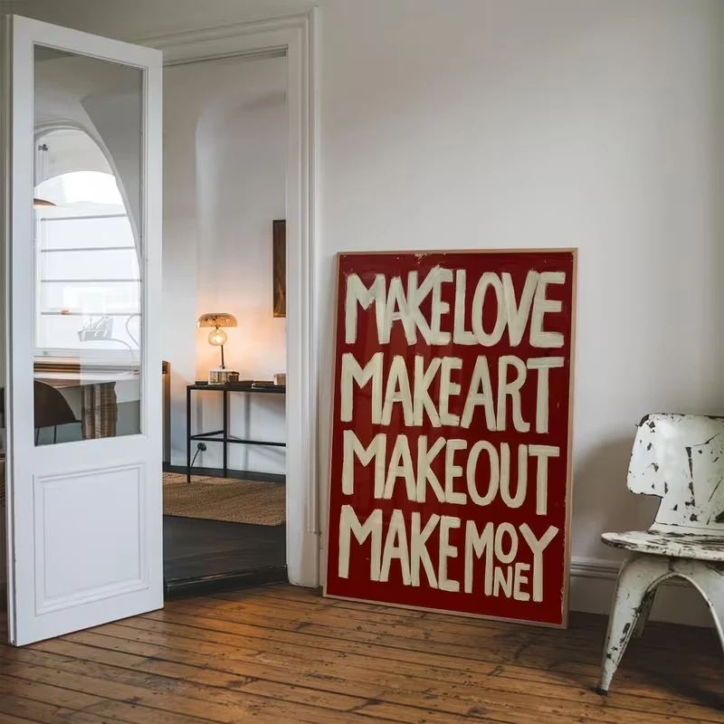 Modern,Retro Self Made Love Kisses Me Quotes Wall Art Print Canvas Painting Poster Picture For Living Room,Bedroom Home Decor