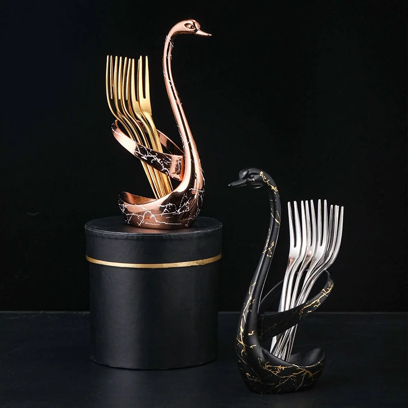 Creative swan shape Tableware Holder Stainless Steel Fork Base Fruit fork dessert spoon Cutlery Storage rack Desktop decoration