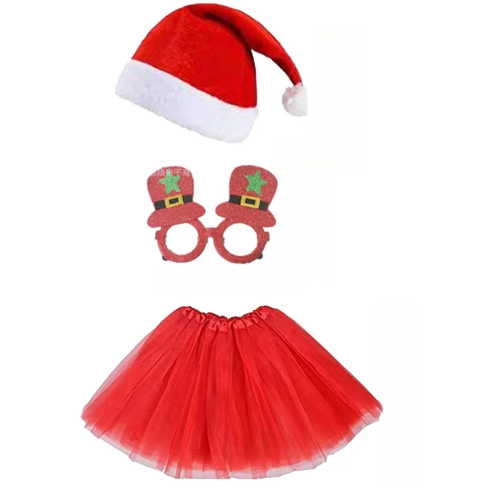 PESENAR Conjunto de traje con temática navideña: gorro de Papá Noel y gafas incluidos, disfraz festivo perfecto para celebraciones navideñas