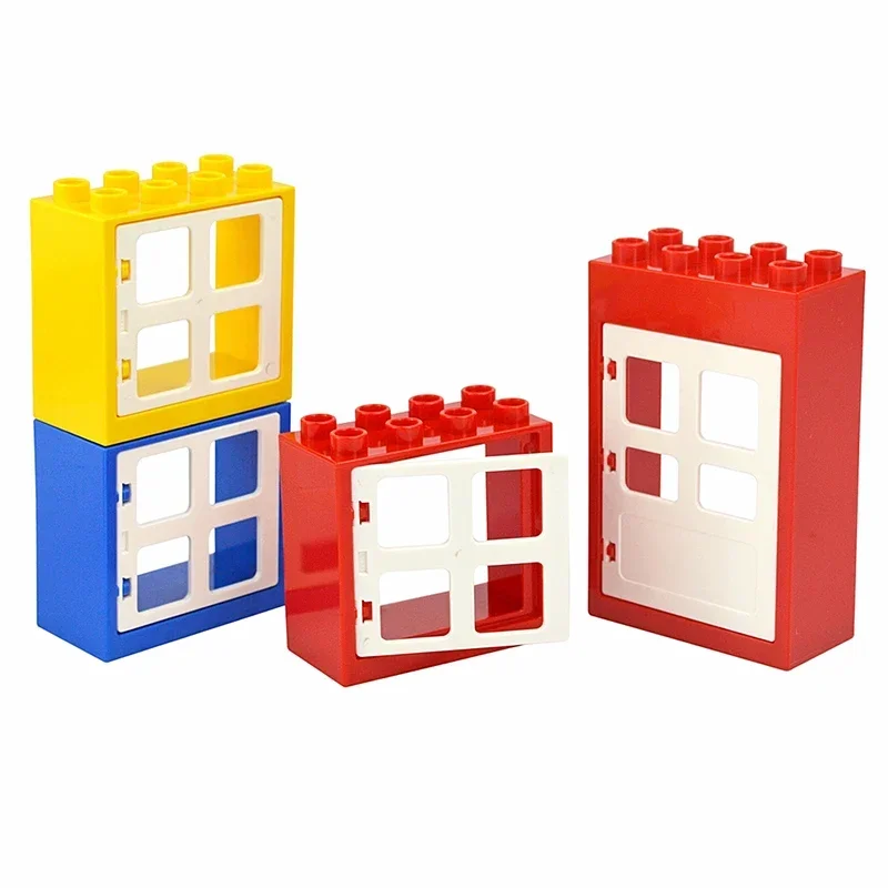 Blocos de construção de tamanho grande, portas de janela, acessórios, casa, modelo de construção em massa, compatível com tijolos grandes, brinquedo infantil, leduo