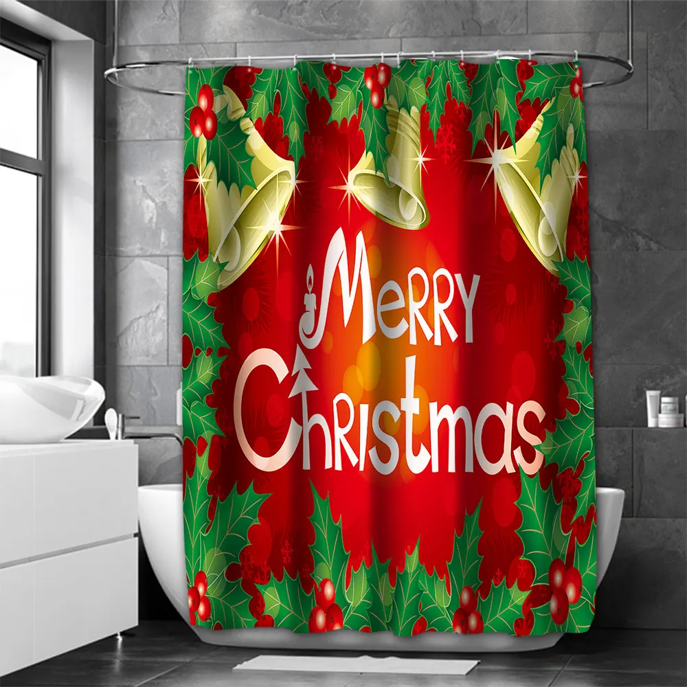 Christmas Bathing Curtain  Bathroom Shower Curtain Waterproof With 12 Hooks Home Deco 100% Polyester Washable