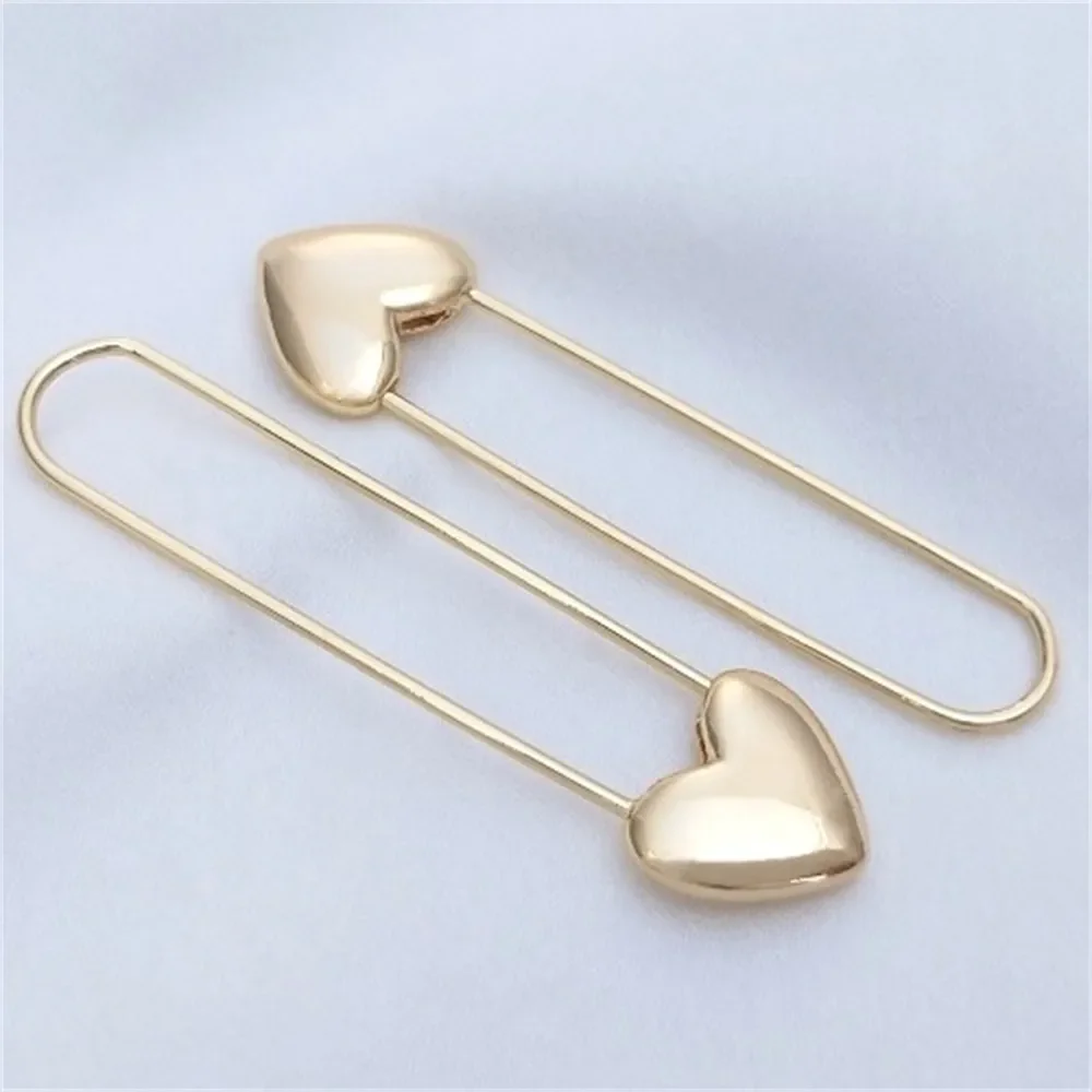 14K Gold-Color Paper Clip Earrings, Heart Pin Earrings Simple Personality Earrings, Fashion Internet Celebrity Women's Earrings