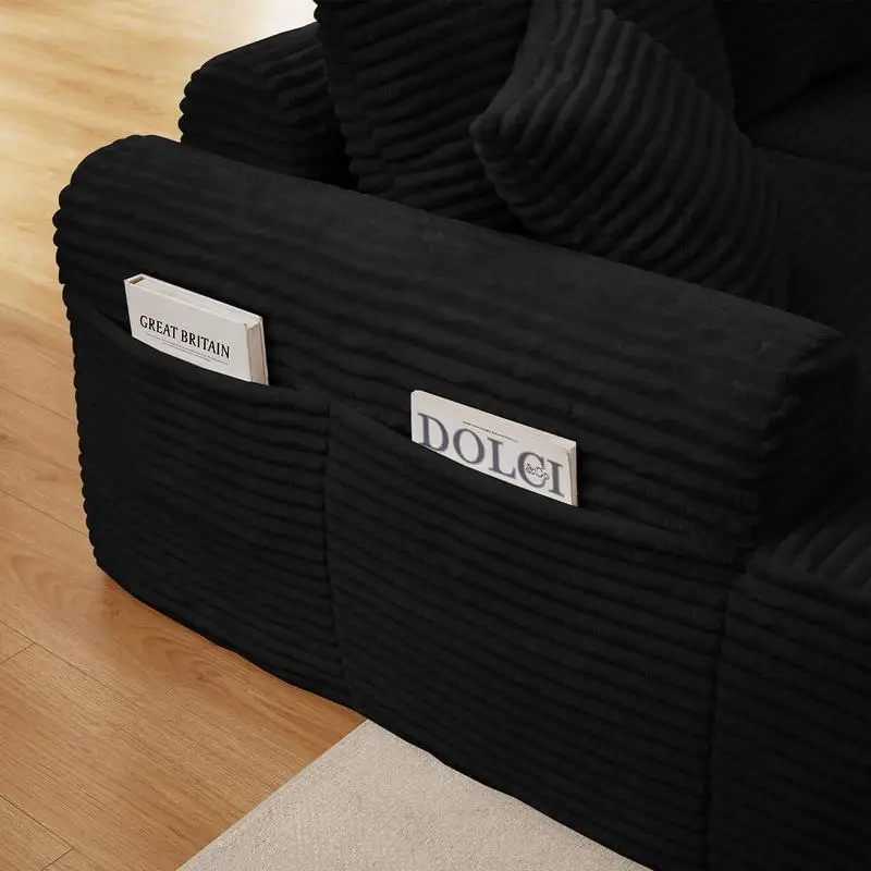 طقم أريكة مقطعية سروال قصير - صالة تشيس ضغط كاملة مع مساند للذراعين مقوسة، قاعدة غير قابلة للانزلاق، 3 وسائد خلفية و2