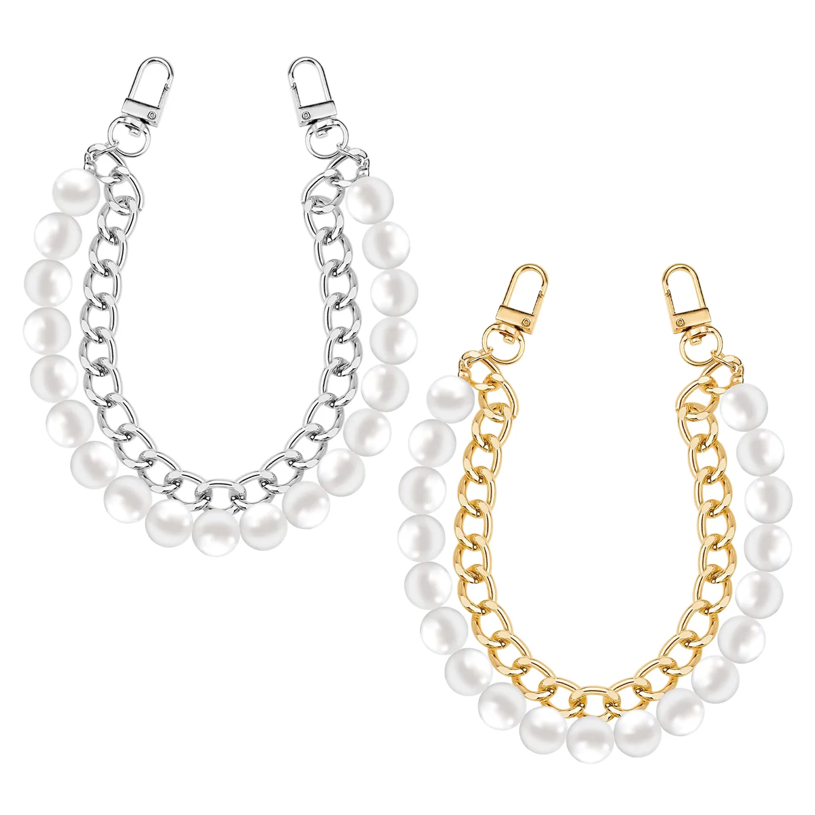 

2Pcs Purse Chain Replacement Faux Pearl Decorative Handbag Strap Extender Metal Buckle Wallet Making Accessories Universal Fit