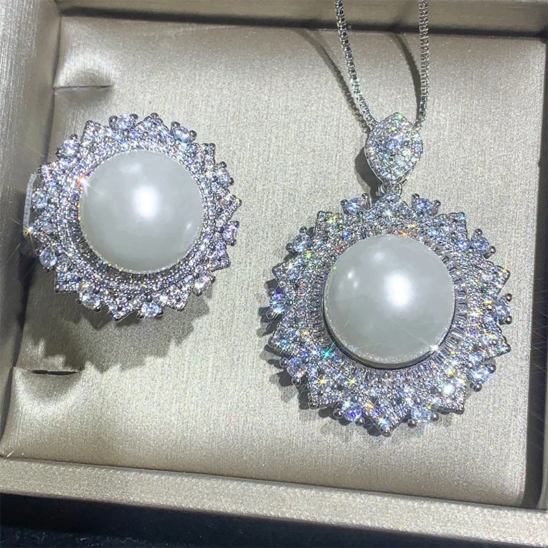 Japan Akoya White AAA++ 12-13mm Bread S925 Sterling Silver Pearl Ring Pendant Necklace Fashion Style 18inch