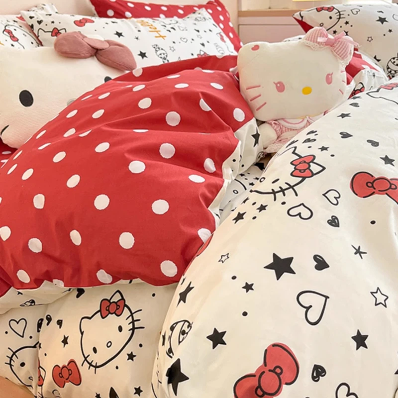 

Sanrio Hello Kitty cartoon cute bedding creative Kawaii girls pure cotton bed sheets duvet covers pillowcases 4-piece gift