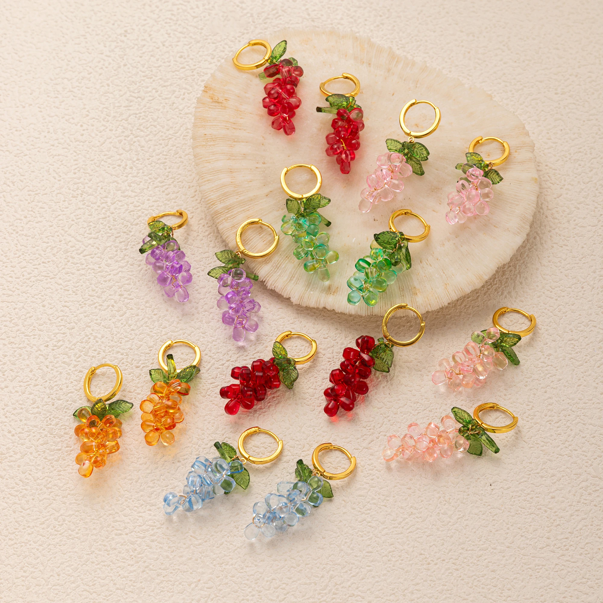 أقراط العنب الفاكهة الملونة INS تصميم عصري رائع مطلي بالذهب تحافظ على اللون هدية نسائية #2