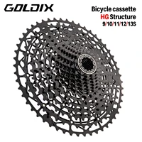 GOLDIX-Cassette ultraligero para bicicleta, rueda libre, Material de acero al carbono, piñón de estructura HG de 9/10/11/12/13 velocidades para bicicleta de montaña