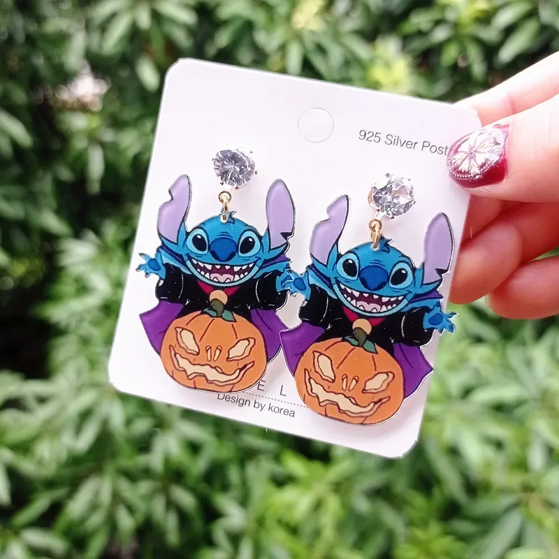 Disney Stitch Acrylic Pendant Earrings Kawaii Cartoon Anime 925 Silver Girl Jewelry Halloween Dress Up Accessories Friends Gifts