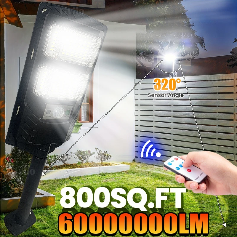 

Новейший 600 Вт 600000LM светодиодный уличный солнечный свет с датчиком движения, настенный внешний солнечный светильник, водонепроницаемый солнечный свет, уличный садовый светильник