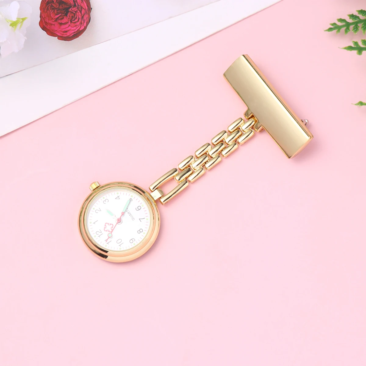

Luminous Zinc Alloy Pocket Watch Nurse Safety Pin Hanging Watch Rose Gold Durable Simple To Read At