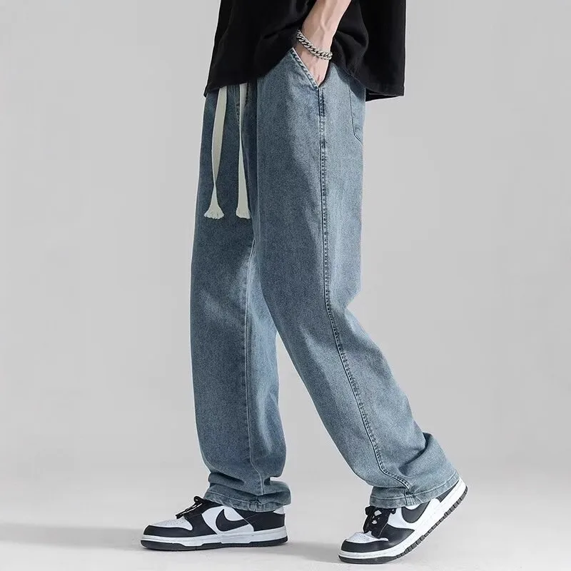 Summer Men's Jeans Version Loose Straight Casual Wide Leg Denim Pants for Man Hip Hop Japanese Korean Streetwear Vintage Trouser