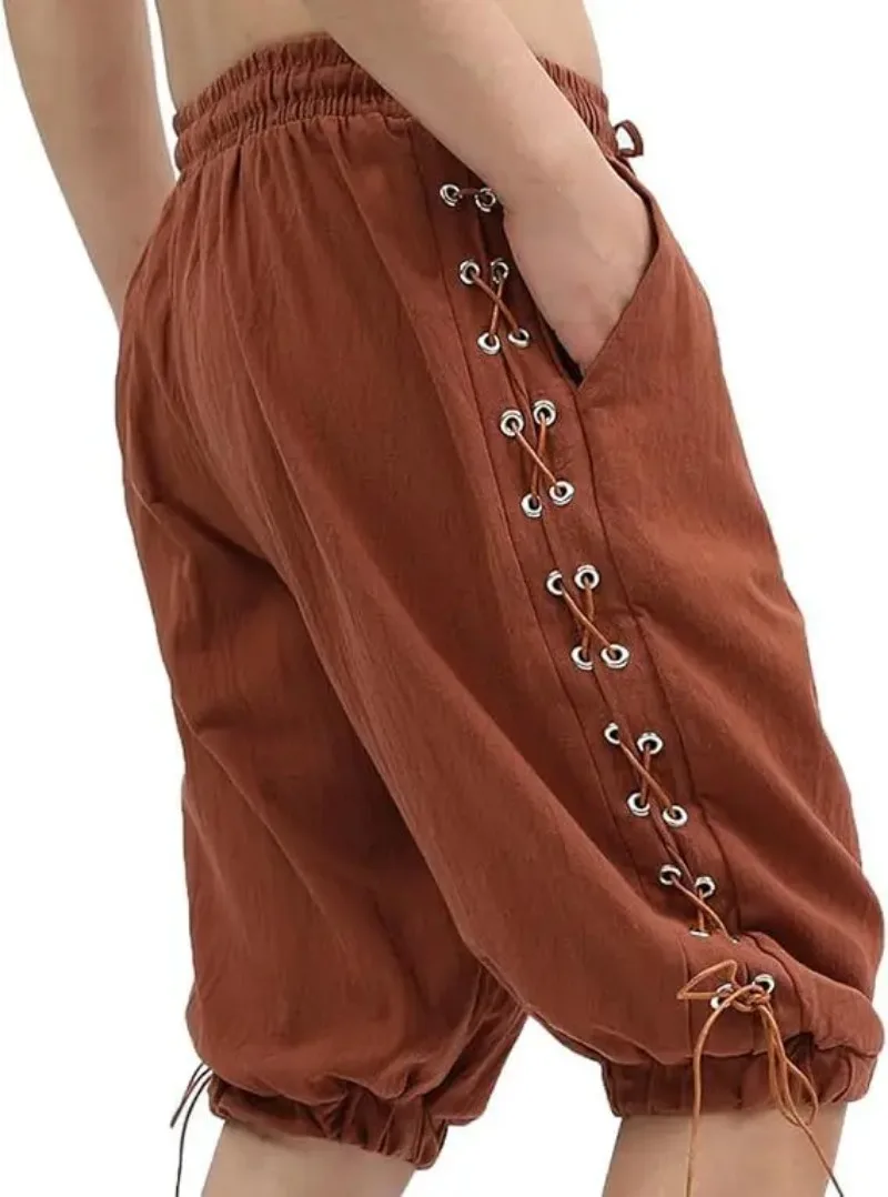 

Shorts for Men Men's Pirate Shorts Renaissance Medieval Vintage Lace-up Viking Navigator Halloween Costume Pants