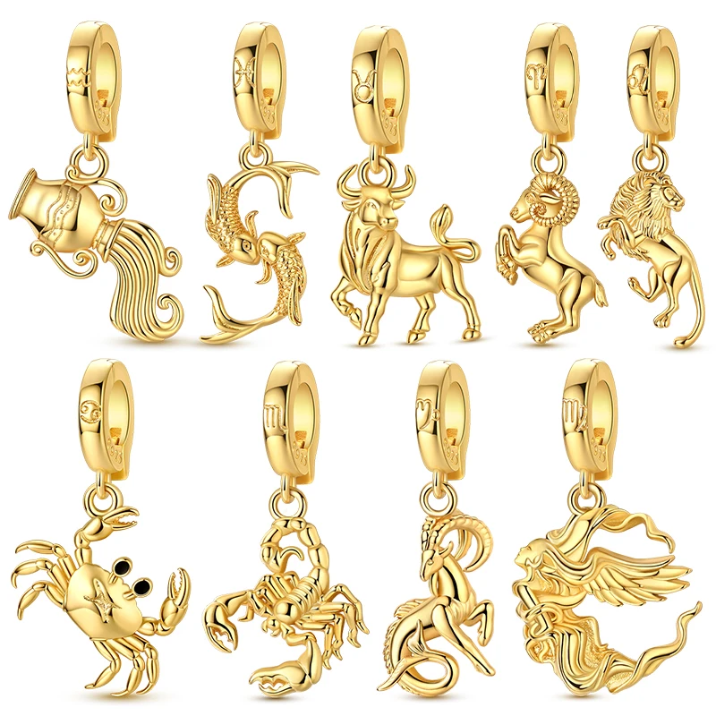 Hot Sale Constellation Charm Beads 12 Gold Plated Pendant Charms Fits 3mm Bracelet Necklace For Women Luxury DIY Jewelry Making