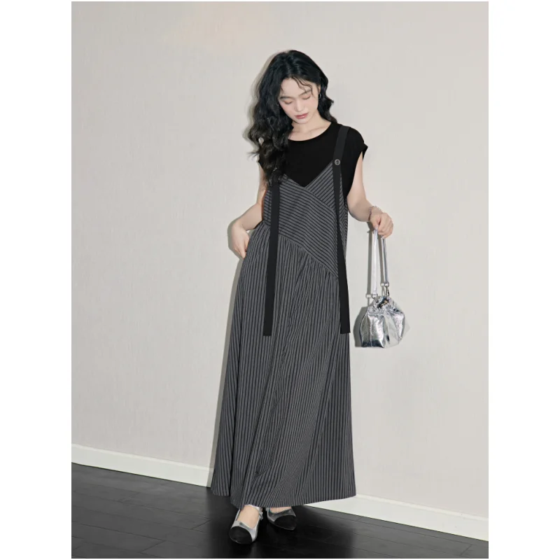 Pantalon à jambes larges pour femmes, Design rayé, nouvelle combinaison à bretelles amples, jupe taille haute, pantalon Long pour les déplacements, tendance rétro, été