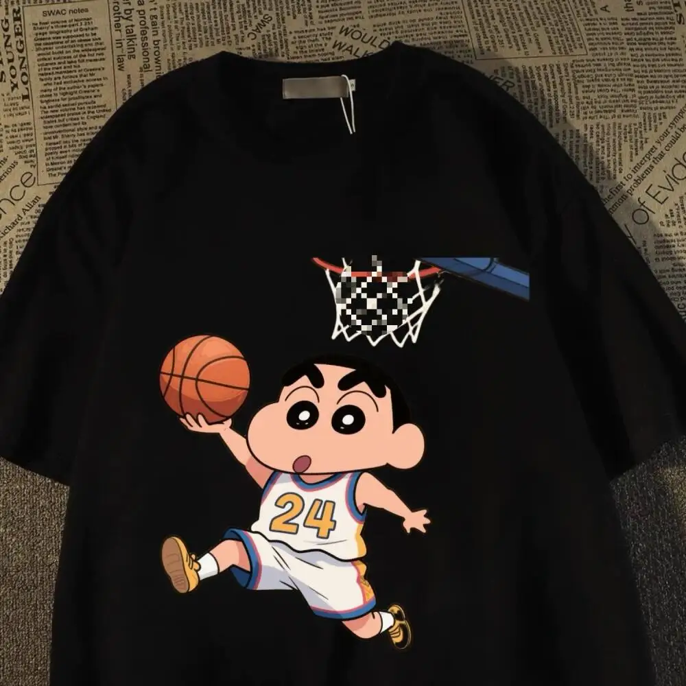 Crayon Shin Chan Basketball 24 Print Casual T Shirt Cute Anime Short Sleeve Tee for Men Women