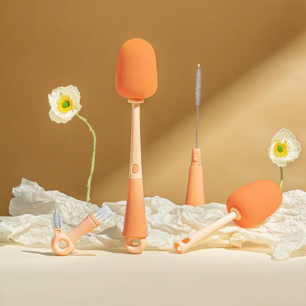 

5-in-1 Water Bottle Brush Soft Bristles BPA-Free Crevice Cleaner Nylon Sponge Silicone Straw Feeding Bottle Brush Lid Cleaning