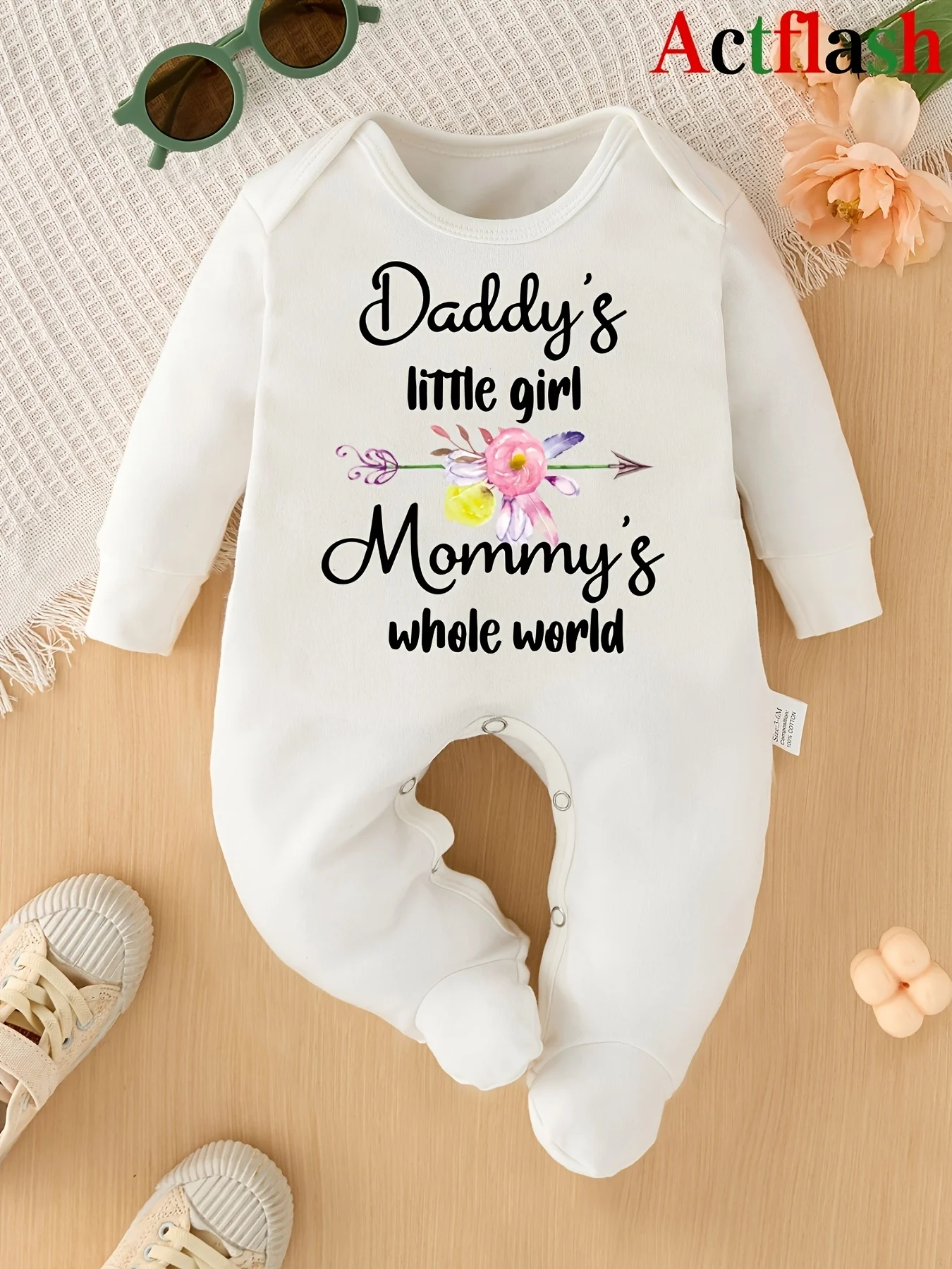 Daddy’s Little Girl Mommy’s Whole World Baby Footed Onesie Floral Arrow Print Long Sleeve Romper Newborn Baby Girl Gift
