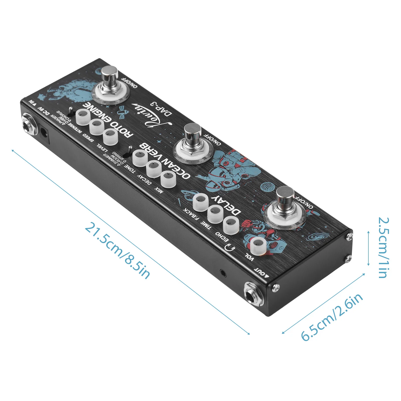 ROWIN 3-in-1 Guitar Multi Effects Pedal Delay/Ocean Verb/Roto Enginel True Bypass Electric Guitar Effect Pedal DC 9V 6.35mm