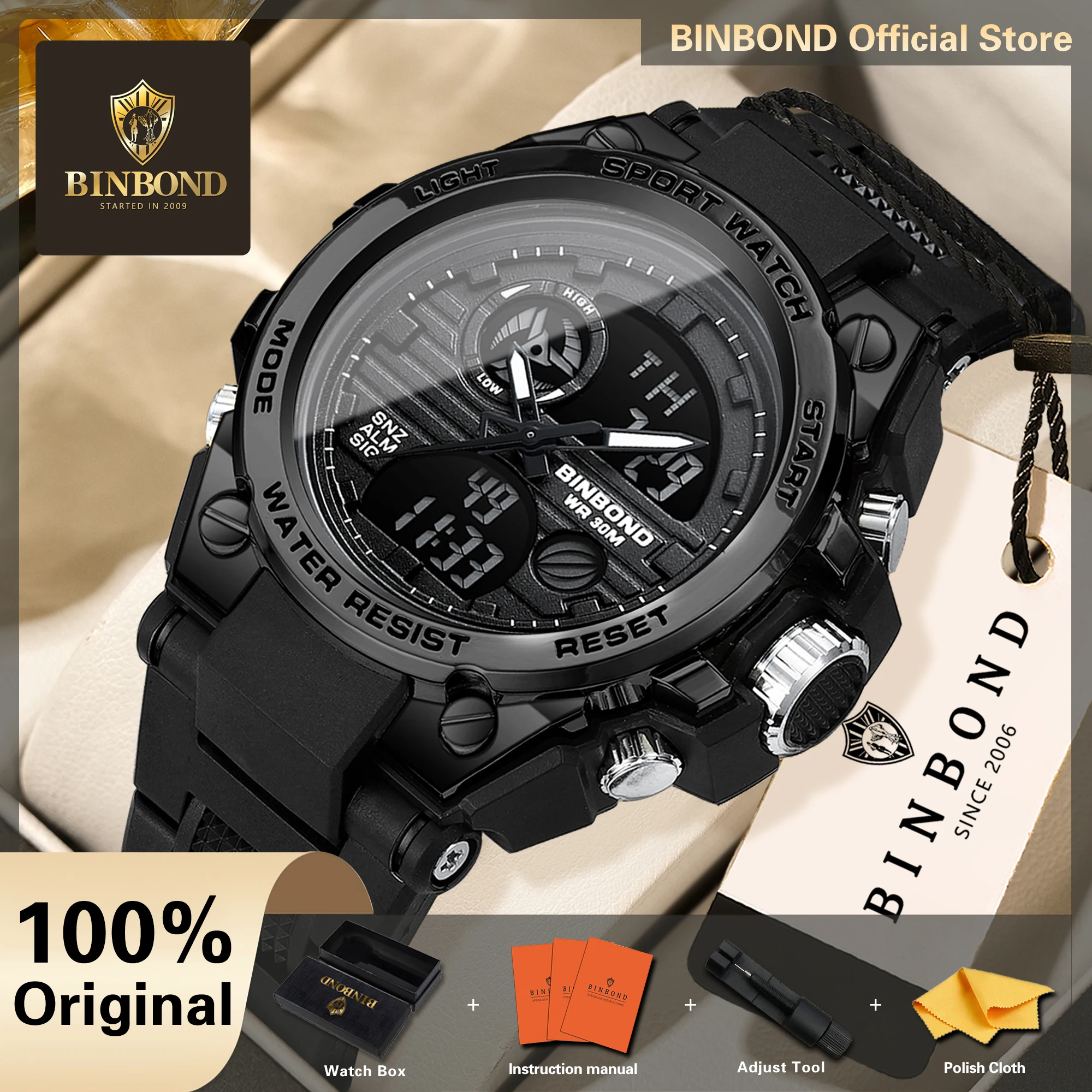BINBOND Chronograph Quartz Watches For Men Luxury Luminous Waterproof Men's Watch Sports Reloj Festina Hombre +Gift Box