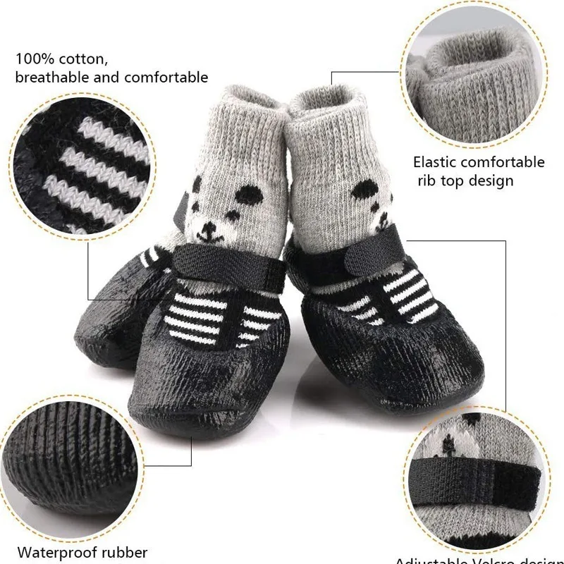 Dog Socks Waterproof Shoes Breathable for Dogs Cats Non-Slip Soles Adjustable Small Paw Indoor Outdoor