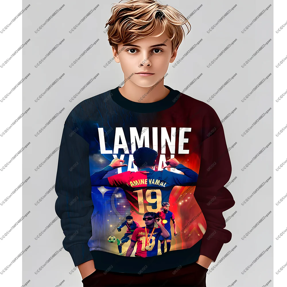 Maglia da calcio Tee Uomo Bambini Ragazzo Regalo Top T Shirt Felpa con cappuccio Casual Spagna 19 Ragazzi Lamine Yamal Calcio Autunno Abbigliamento sportivo