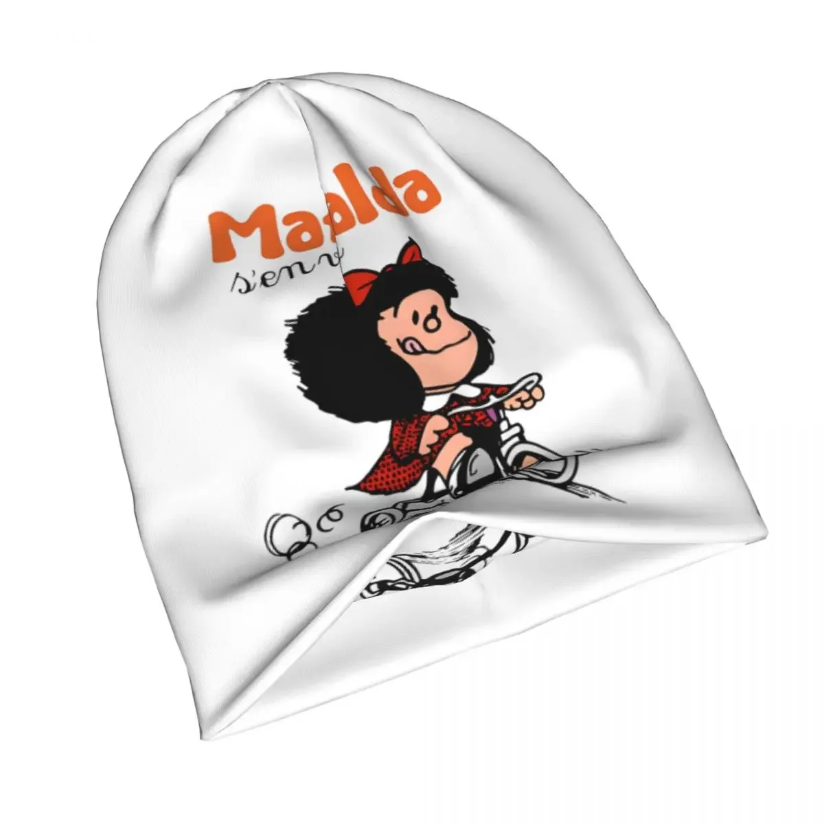 Mafalda Quino Go Bicycle Bonnet Hats Hip Hop Street Skullies Beanies Hats Anime for Men Women Knitted Hat Warm Dual-use Caps