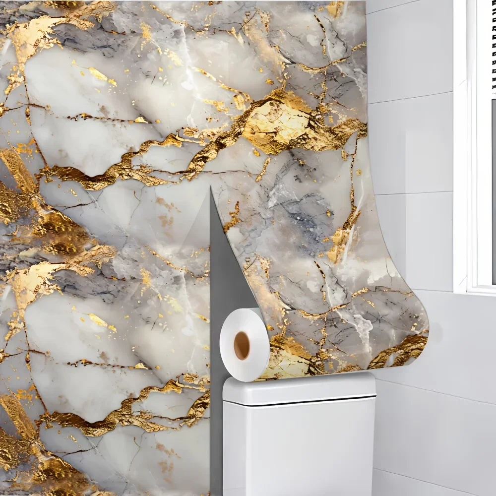 Luxury Gilded Marble Self Adhesive Wallpaper Oil Proof Waterproof Film Kitchen Countertop Cabinet Decorative Sticker.