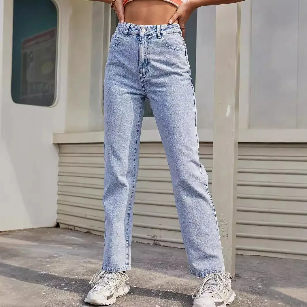 

Women Basics Jeans Straight Pants Denim Mid Waist Pockets Button Vintage 2024 Autumn Female Ankle Length Trousers Streetwear