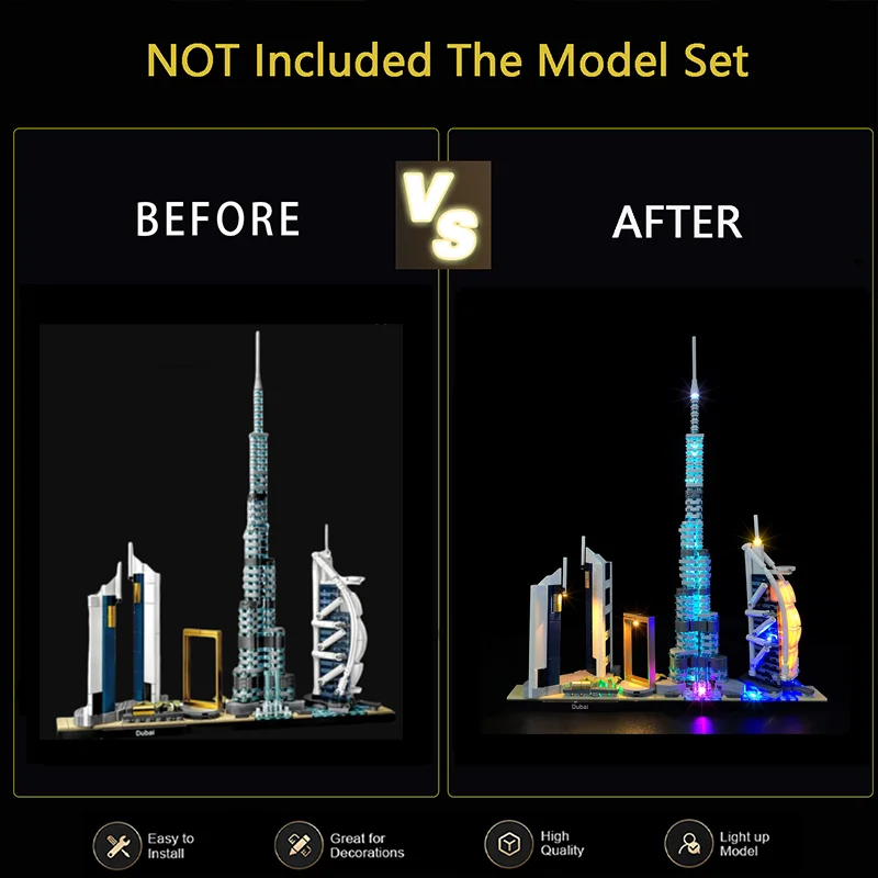 LYBMTWF LED Lighting Kit Compatible with Lego 21052 Architecture Dubai Building Blocks Model(NOT Include The Model Bricks)