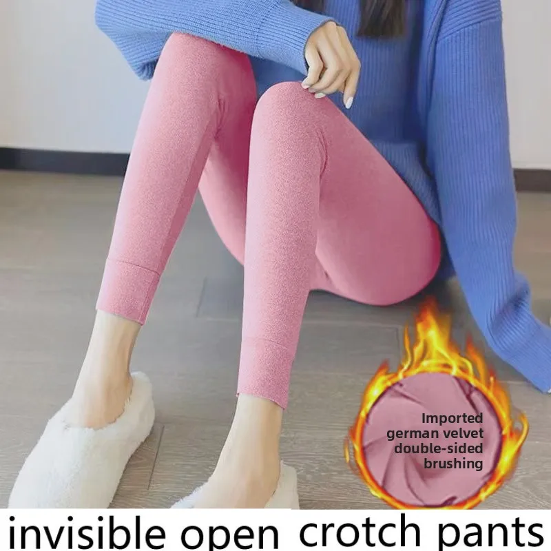 

Invisible Crotch Pants Double-sided German Velvet Long Johns Women Wear Velvet Thermal Pants Leggings for Dating, A Must