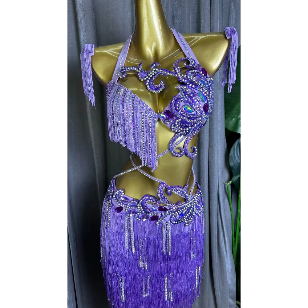 BellyDance Suit Embroidery Diamond Bra Split Fishtail Skirt Performance Set Custom Adult Child Competition Clothing Accessories