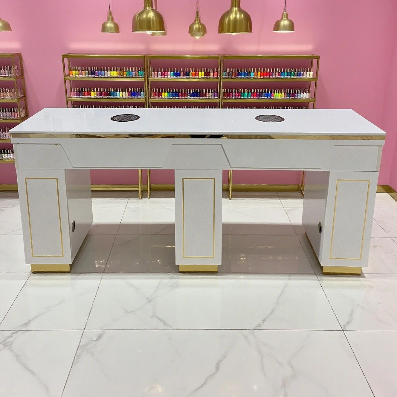 Bomacy Wholesale Salon Furniture Modern Manicure Table With Marble Top White Nail Table