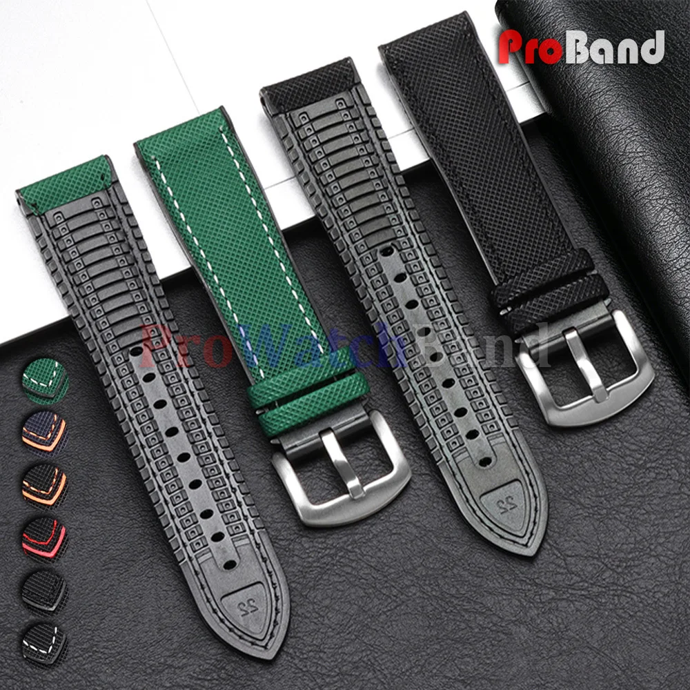 

20mm 22mm Watch Straps Nylon Rubber Hybrid Watch Band Men's Sport Diving Bracelet for Seiko for Omega Waterproof Green Wristbelt