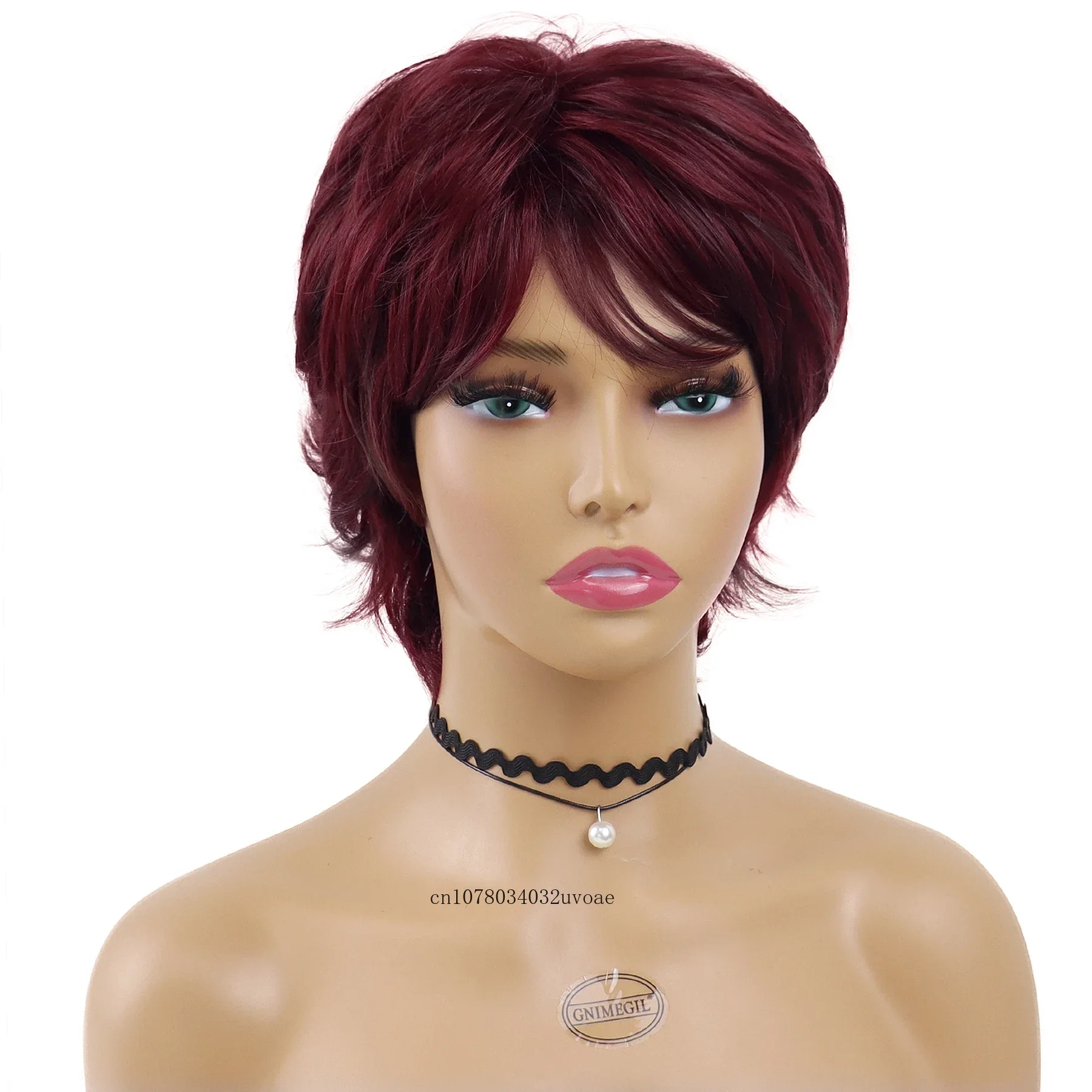 Red Hair Wigs Natural for Women Synthetic Short Pixie Cuts Hairstyle Mommy Wig with Bangs Heat Resistant Old Lady Wig for Mother