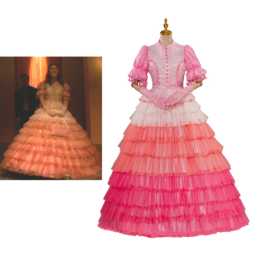 Firefly Kaylee Cosplay Pink Fluffy Shindig Dress TV Series Costume Women Gorgeous Princess Dress with Gloves Halloween Ball Gown