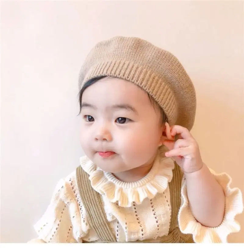 New Autumn Baby Hat Berets for Girls Vintage Soft Knitted Cap Kids Infant Girl Bonnets Beret Hats Boys Painter Hat Accessories