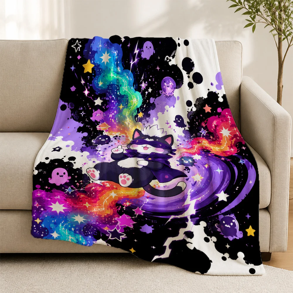 Vibrant Galaxy Throw Blanket for Sofa Couch Decoration Cute Cosmic Ghost Space Fleece Knit Throw Unique Aesthetic Autumn Winter