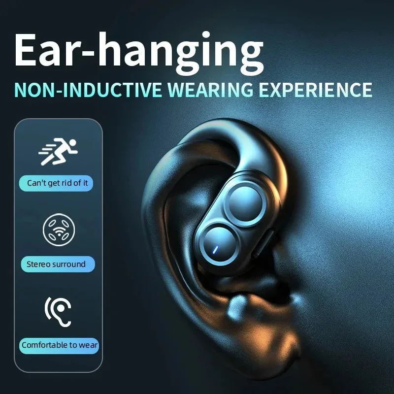 Dual Speaker Business Wireless Headphone Bluetooth 5.4 Ear-Hook Mini HIFI Noise Cancelling Earphone With Mic Sport Game Headset