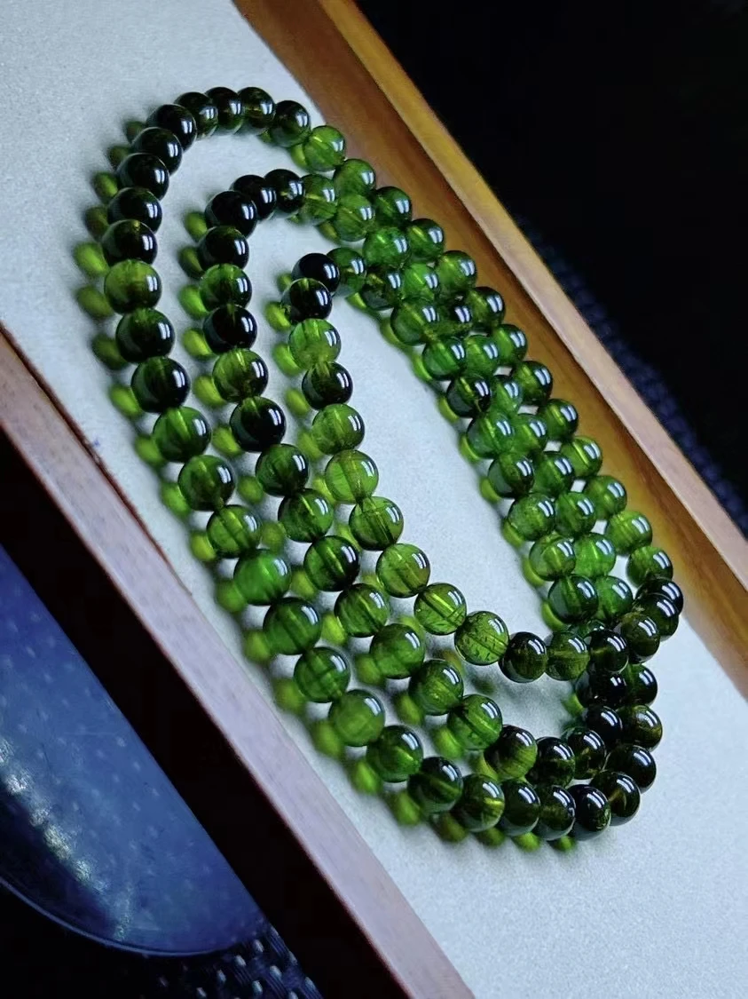 

Natural Green Tourmaline 3 Laps Bracelet Clear Round Beads Women 5.7MM Green Tourmaline Fashion AAAAAA